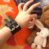 Punk Gothic Belt Buckle Leather Bracelet Wide Cuff Wristband