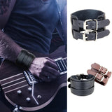 Punk Gothic Belt Buckle Leather Bracelet Wide Cuff Wristband