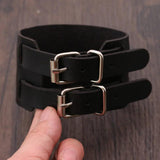 Punk Gothic Belt Buckle Leather Bracelet Wide Cuff Wristband