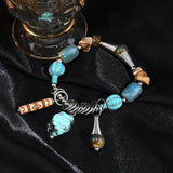 Ethnic Vintage Bohemian Cuff Bracelet with Natural Stone Beads