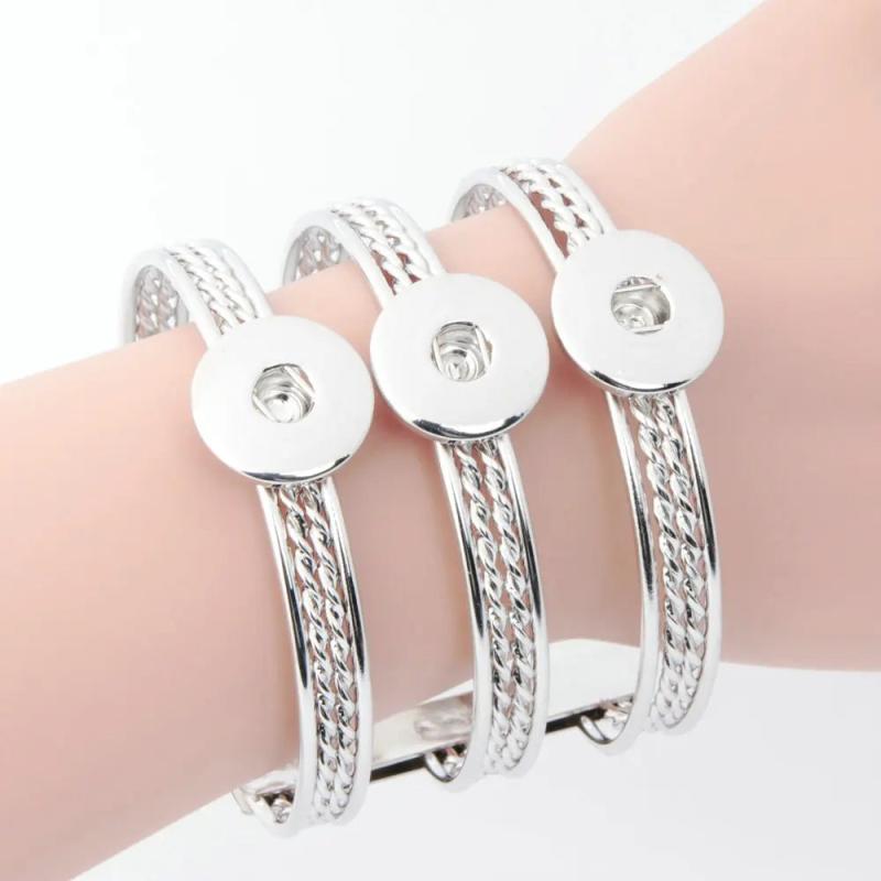 Metal Charm Snap Bracelets Bangles for 18MM Snap Buttons DIY Punk Jewelry