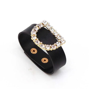 Punk Crystal Round D Leather Bracelet for Women