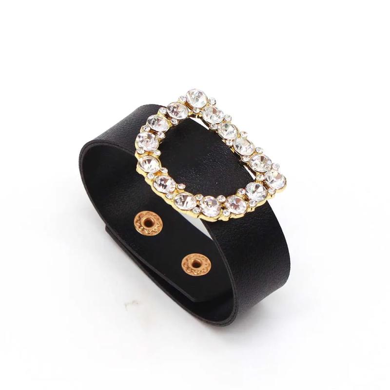 Punk Crystal Round D Leather Bracelet for Women