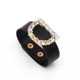 Punk Crystal Round D Leather Bracelet for Women