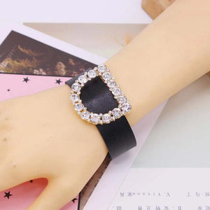 Punk Crystal Round D Leather Bracelet for Women