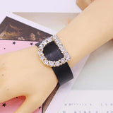 Punk Crystal Round D Leather Bracelet for Women
