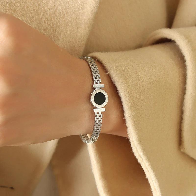 Vintage Titanium Steel Roman Numerals LOVE Bangles For Women