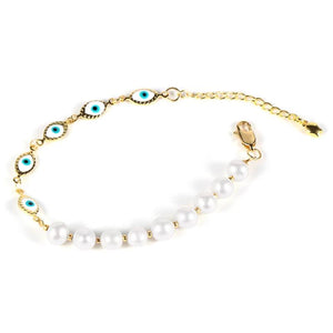 Freshwater Pearls Bracelet Evil Eyes Chain Brass 18K Plated Jewelry