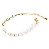 Freshwater Pearls Bracelet Evil Eyes Chain Brass 18K Plated Jewelry