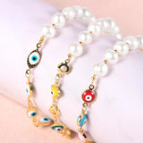 Freshwater Pearls Bracelet Evil Eyes Chain Brass 18K Plated Jewelry