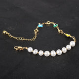 Freshwater Pearls Bracelet Evil Eyes Chain Brass 18K Plated Jewelry