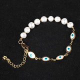 Freshwater Pearls Bracelet Evil Eyes Chain Brass 18K Plated Jewelry