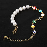 Freshwater Pearls Bracelet Evil Eyes Chain Brass 18K Plated Jewelry