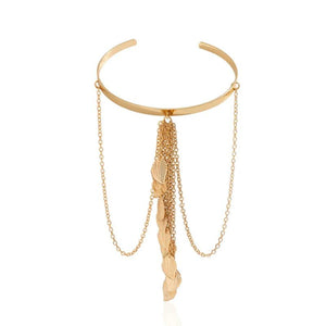 Leaf Charm Arm Bracelet for Women Metal Leaves Tassel Arm Cuff Bangle
