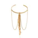 Leaf Charm Arm Bracelet for Women Metal Leaves Tassel Arm Cuff Bangle