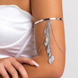 Leaf Charm Arm Bracelet for Women Metal Leaves Tassel Arm Cuff Bangle