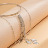 Leaf Charm Arm Bracelet for Women Metal Leaves Tassel Arm Cuff Bangle