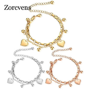 Silver Heart Charm Bracelets for Women - Multi-layer Stainless Steel