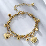 Silver Heart Charm Bracelets for Women - Multi-layer Stainless Steel