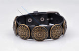 Western Flower Carved Concho Leather Bracelet Cuff