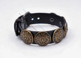 Western Flower Carved Concho Leather Bracelet Cuff