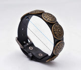 Western Flower Carved Concho Leather Bracelet Cuff