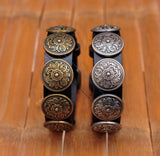 Western Flower Carved Concho Leather Bracelet Cuff