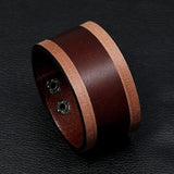 Punk Vintage Brown Leather Wide Bangle Bracelet