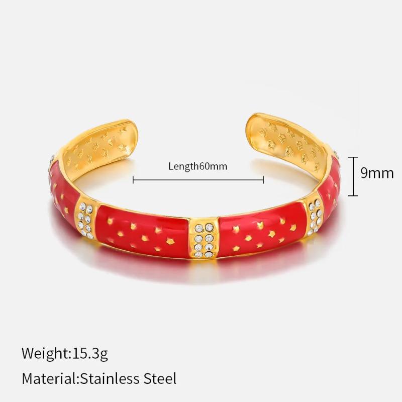 Ethnic Enamel Zircon Cuff Bracelet for Women Vintage Stainless Steel Jewelry