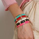 Ethnic Enamel Zircon Cuff Bracelet for Women Vintage Stainless Steel Jewelry