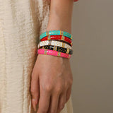 Ethnic Enamel Zircon Cuff Bracelet for Women Vintage Stainless Steel Jewelry