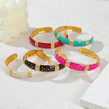Ethnic Enamel Zircon Cuff Bracelet for Women Vintage Stainless Steel Jewelry