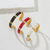 Ethnic Enamel Zircon Cuff Bracelet for Women Vintage Stainless Steel Jewelry