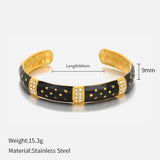 Ethnic Enamel Zircon Cuff Bracelet for Women Vintage Stainless Steel Jewelry