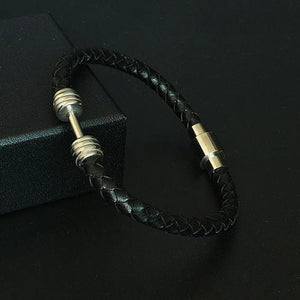 Men's Rainbow Leather Bracelet Dumbbell Steel Bangle Magnetic Charm Jewelry
