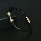 Men's Rainbow Leather Bracelet Dumbbell Steel Bangle Magnetic Charm Jewelry