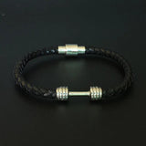 Men's Rainbow Leather Bracelet Dumbbell Steel Bangle Magnetic Charm Jewelry