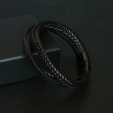 Men's Rainbow Leather Bracelet Dumbbell Steel Bangle Magnetic Charm Jewelry