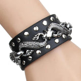 Punk Leather Bracelet Wide Cuff Bangle for Rock Jackets