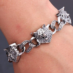 Punk Stainless Steel Wolf Head Bracelet Men Cuff Bracelets