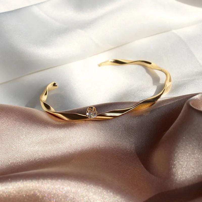 Twisted Women Bracelet: Thin Open Cuff Metal Bangle