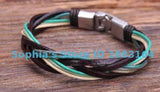 G129 Metal Clasp Braided Hemp Leather Wristband Bracelet Cuff Multi-color