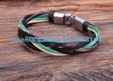 G129 Metal Clasp Braided Hemp Leather Wristband Bracelet Cuff Multi-color
