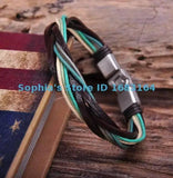 G129 Metal Clasp Braided Hemp Leather Wristband Bracelet Cuff Multi-color