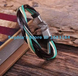 G129 Metal Clasp Braided Hemp Leather Wristband Bracelet Cuff Multi-color