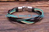 G129 Metal Clasp Braided Hemp Leather Wristband Bracelet Cuff Multi-color