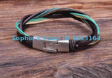 G129 Metal Clasp Braided Hemp Leather Wristband Bracelet Cuff Multi-color