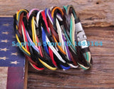 G129 Metal Clasp Braided Hemp Leather Wristband Bracelet Cuff Multi-color
