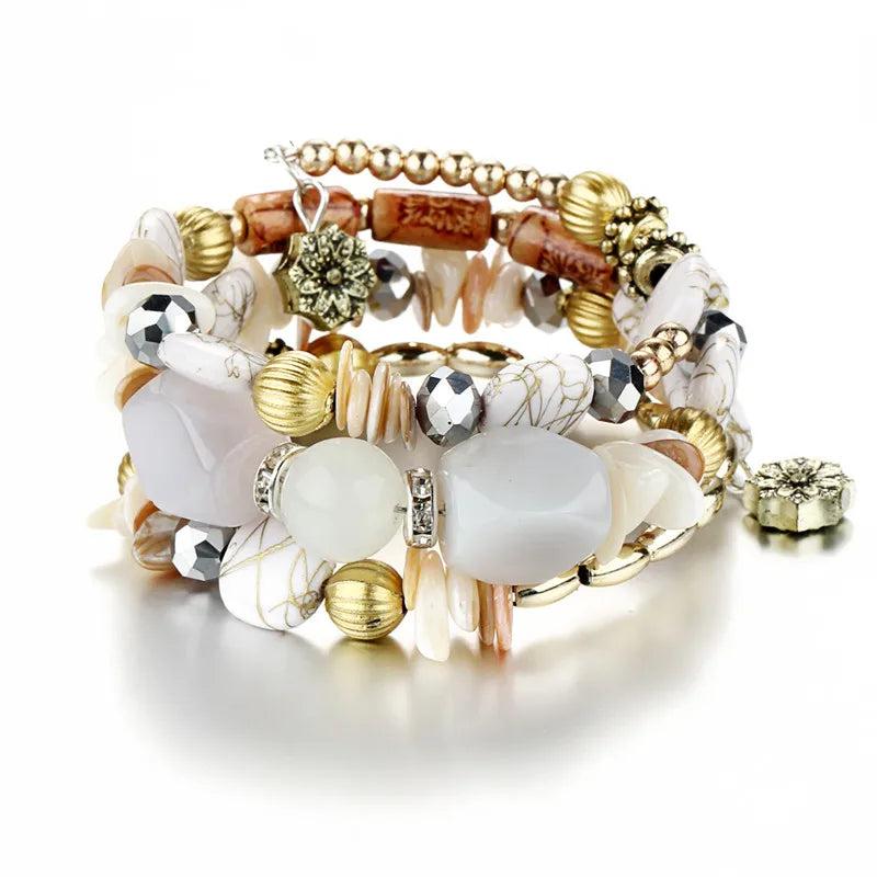 Boho Beaded Cuff Bracelet for Women Natural Stone Adjustable Bangle