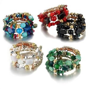 Boho Beaded Cuff Bracelet for Women Natural Stone Adjustable Bangle